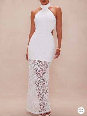 Fashion Nova Halter Neck White Lace Maxi Dress Size XL (NWT)